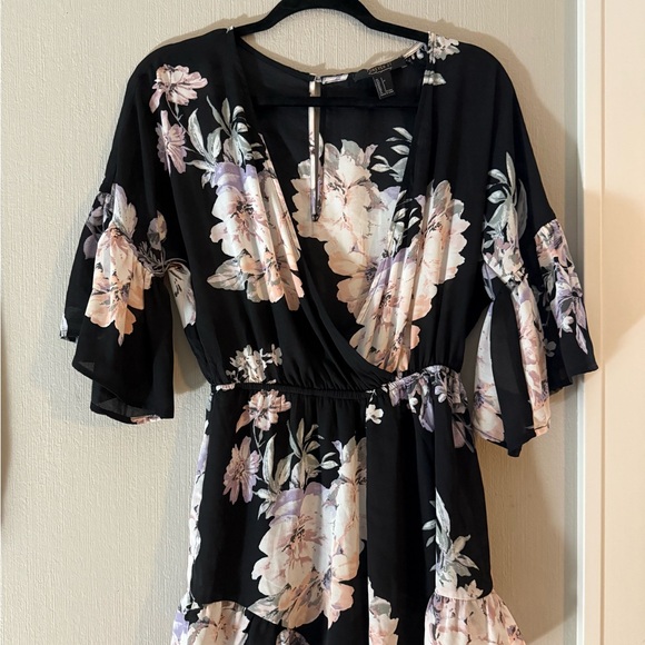 Floral Black Wrap Dress - Picture 1 of 3